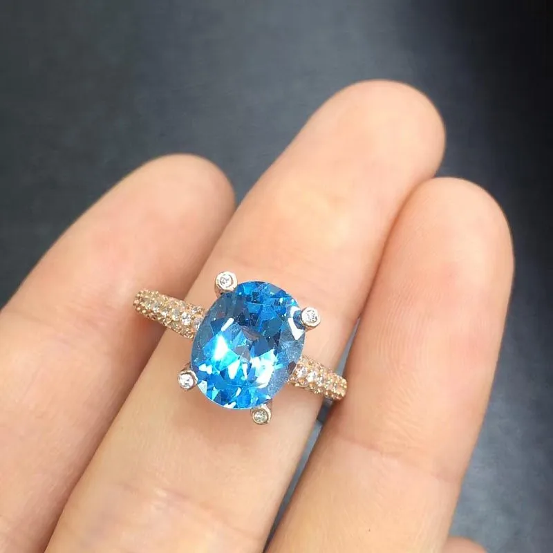 Anillos Qi Xuan_Blue Stone модные ювелирные изделия Rings_Finger rings_розовое Золото Цвет Мода Blue rings_производитель прямые продажи