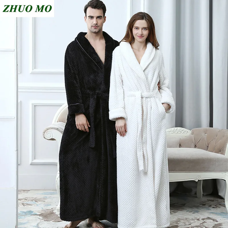 Men Women Long Bath Robe Bath Towel Bathrobe Coral Velvet Pajamas Body Spa Super Absorbent Home Decoration Solid Bath Gown Towel