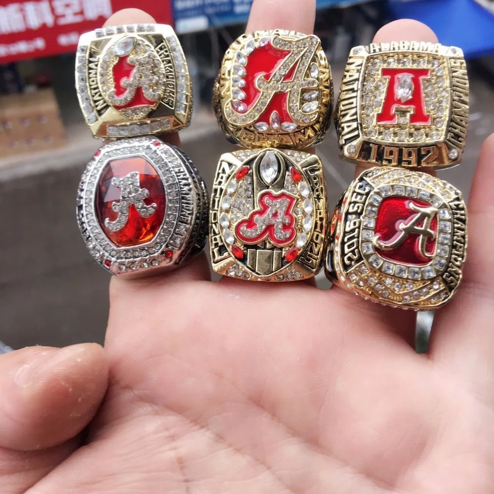 6 PCS Alabama Crimson Tide Championship Rings In Set