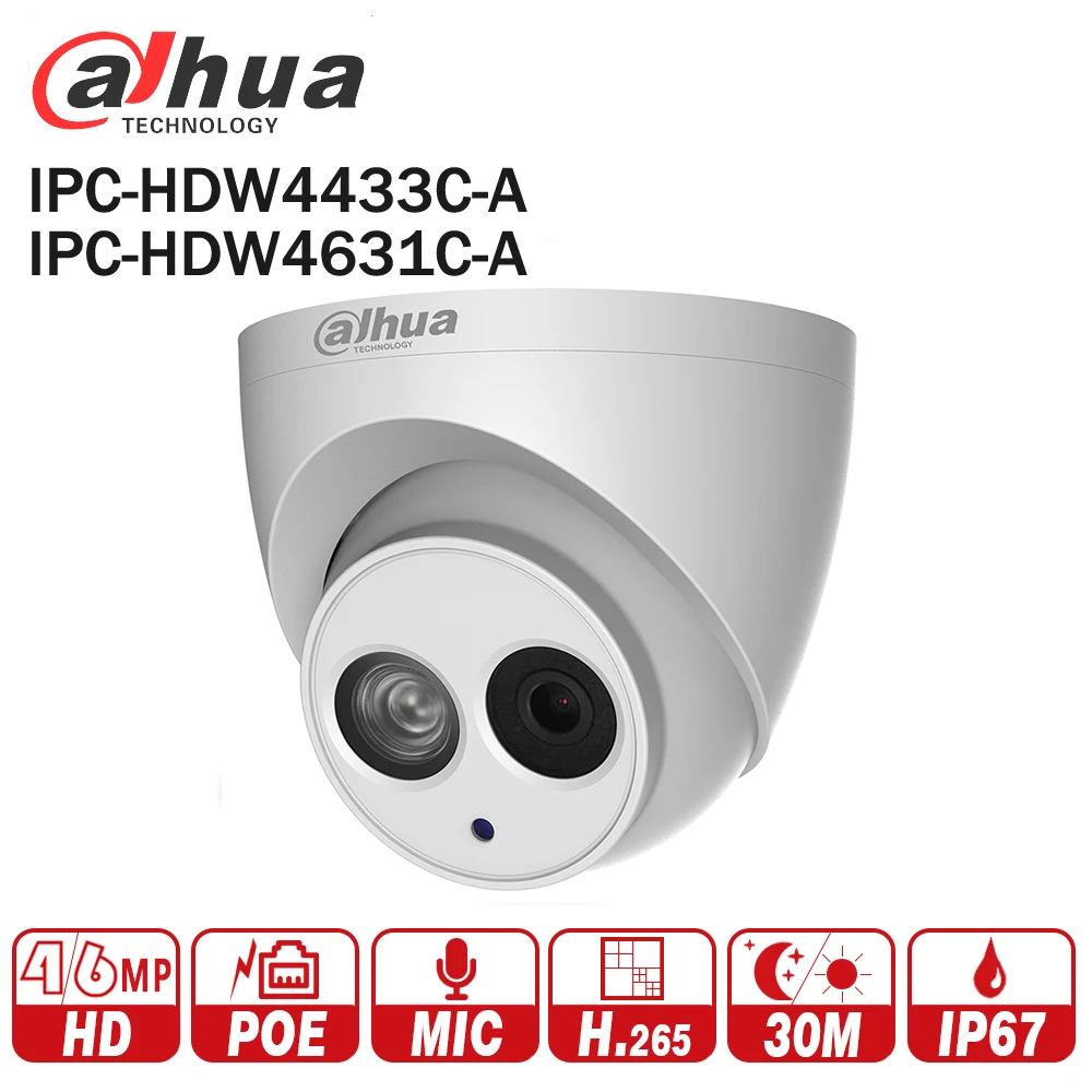 DaHua POE IP Camera IPC-HDW4433C-A IPC-HDW4631C-A POE 4MP 6MP Network IP Camera Built-in MIC 30M IR Night Vision WDR Onvif 2.4
