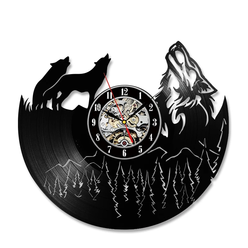 Hollow Wolf Pictures LED Vinyl Record Clock Unique Bedroom Kitchen Wall Decor Gift Ideas Men and Women Cool Unique Antique Clock