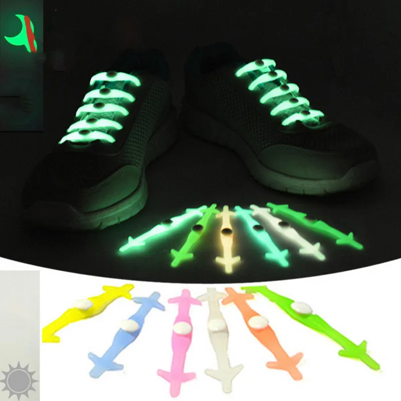 

12PC/ Packs Silica Gel No-tie Lazy Shoelace For Sneakers Shoes Shark Arrow Fluorescence Luminescent Shoes Laces