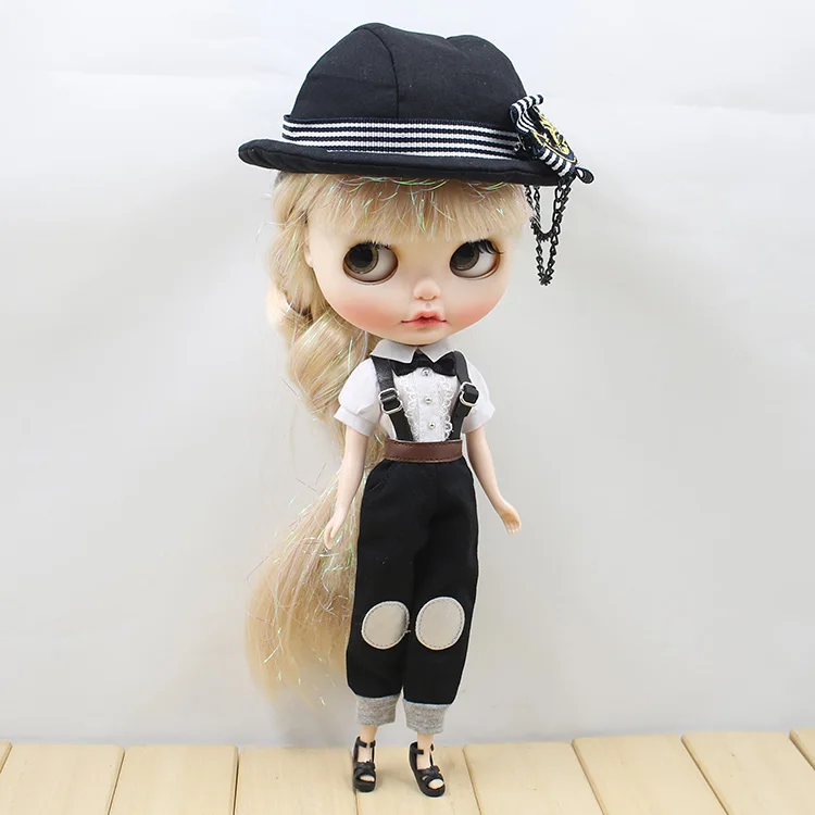 Наряды для куклы Blyth, черные комбинезоны с рубашкой и бантом, костюм для 1/6, azone BJD pullip licca