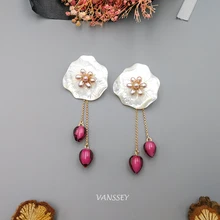 Vanssey, винтажная Этническая брошь в виде цветка лотоса, ручная работа, натуральный перламутр, стеклянная брошь на булавке, свадебные аксессуары для женщин, новинка