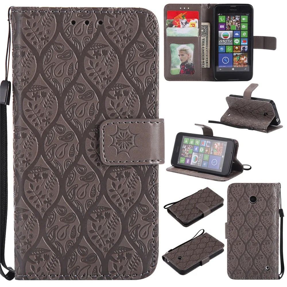 

3D Embossed Rattan Flowers Flip Case For Nokia Lumia 630 PU Leather Silicon Luxury Wallet Holster Cover For Nokia Lumia 630 Case