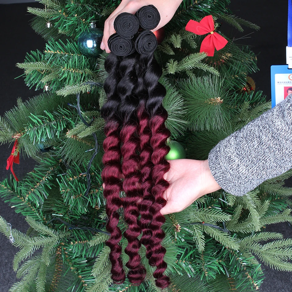 

8A Ombre Hair Extensions Brazilian Virgin Hair Loose Wave 2 Tone Color #1B/99J Burgundy Ombre Hair Loose Wave Free Shipping