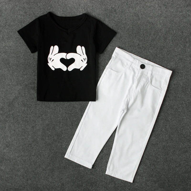 

Children's Summer Boys Short Sleeve T-Shirt + White Pants Fashion Two-Piece Sets