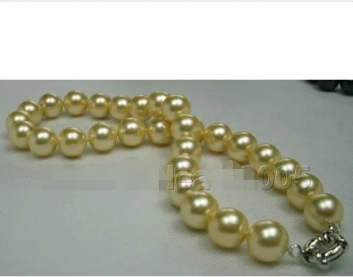 

Women Gift word Love Free shipping charming 14mm yellow southsea AAA shell pearl necklace 18inch real Women Fine for lady silver