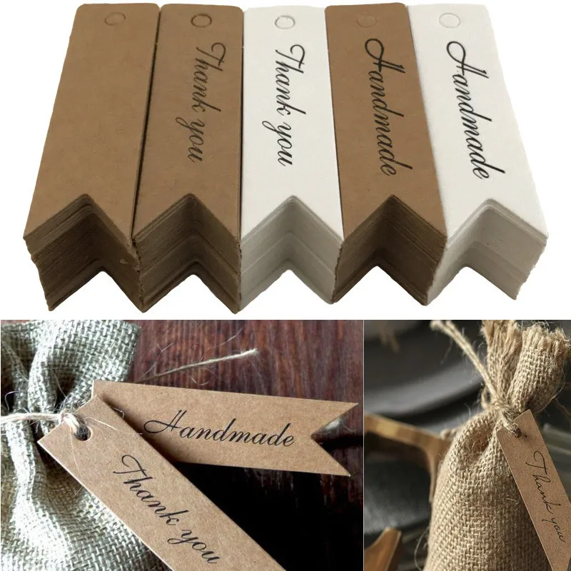 

100 Pcs Blank Craft Paper Handmade Packaging Hang Tags DIY Wedding/Birthday Party Candy Boxes Price Tags Labels Free Shipping