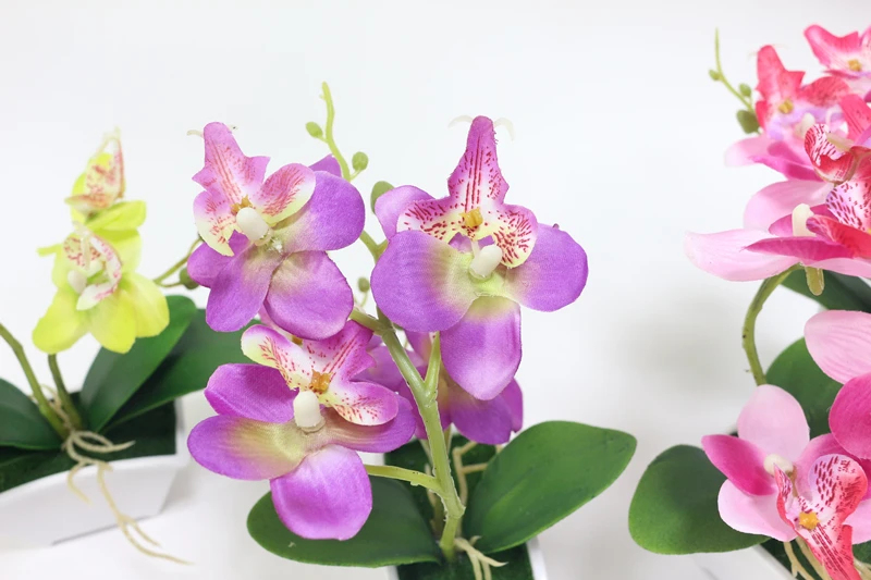 Маленькая искусственная Орхидея, бабочка цветок набор с настоящие на ощупь листья искусственные растения общий цветочный для свадьбы