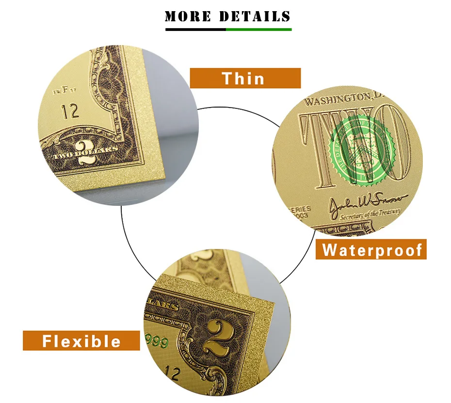 WR USD 2 Позолоченные банкноты домашний декор коллекционные красочные бумажные деньги США поддельные деньги качество золотые банкноты для коллекции