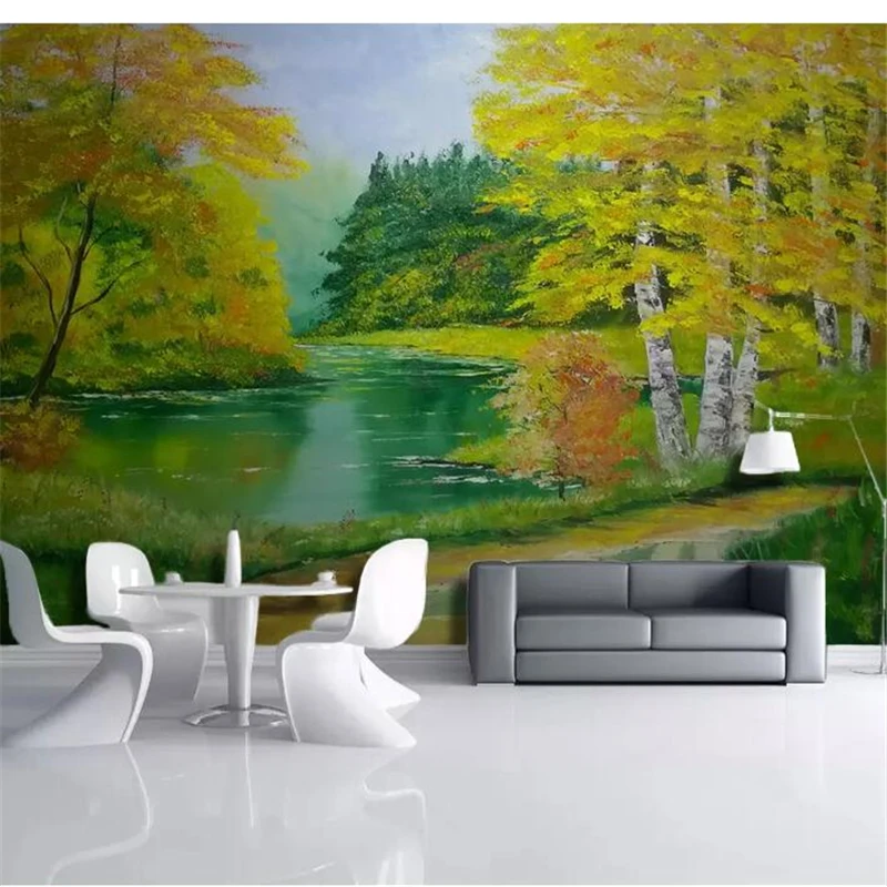 Beibehang カスタム壁紙 3d 壁画現代の秋の風景森湖油絵リビングルームのテレビの背景の壁の紙壁画 Wallpapers Aliexpress