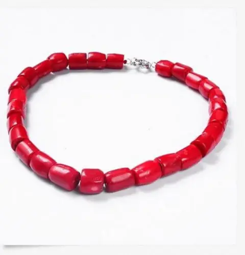 

18''Genuine Nature High Quality Column Red Coral Bead Princess Necklace