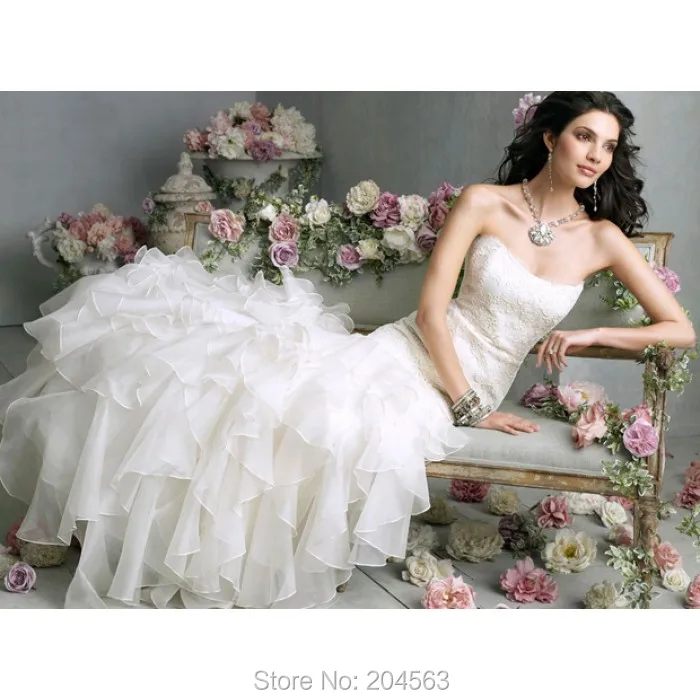 

Free Shipping New Arrival Charming Bride Wedding Dress with Ruffle Skirt Custom size/color