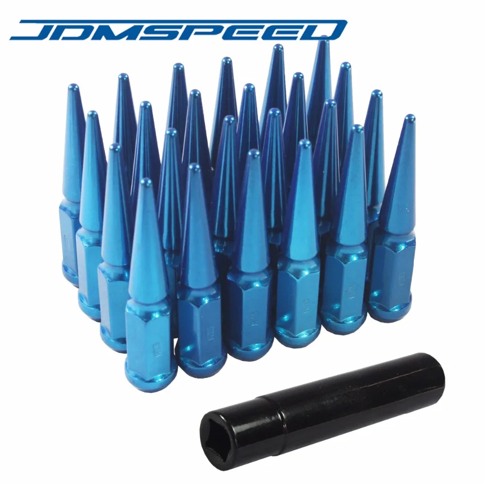 Free Shipping 24Pc Blue M14x1.5 Spike Lug Nuts 4.5 Tall Fits 6 Lug For