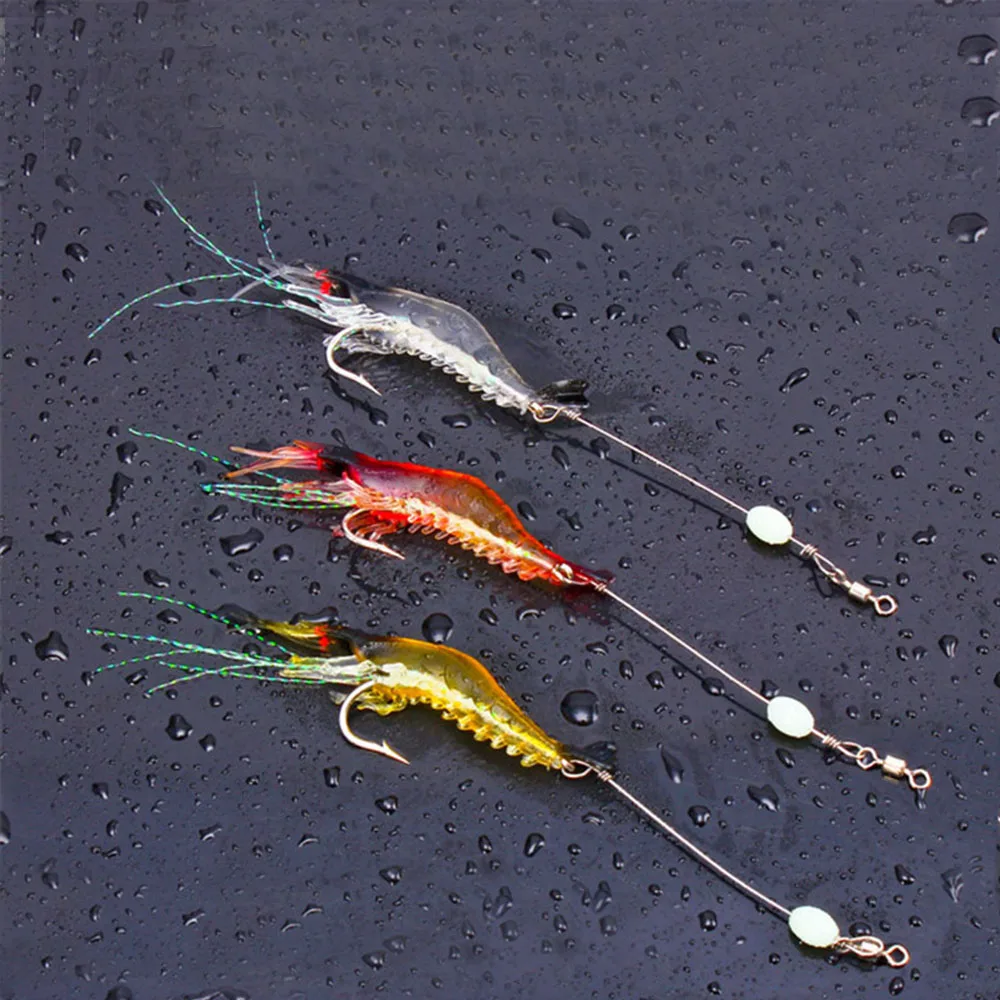 

3pcs 7cm/6g Luminous Simulation Prawn Soft Shrimp Floating Shaped Worn Fake lure Hook Isca Fishing Lure Artificial Bait