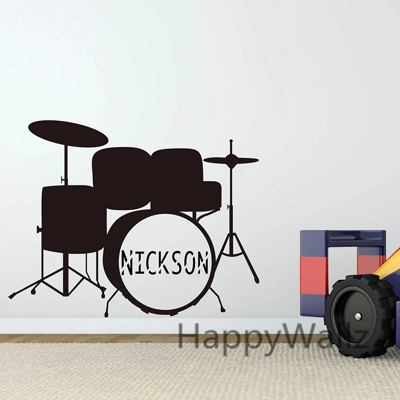 Custom Name Drum Wall Stickers Drum Wall Decals Baby Nursery Name Kids Room Children Wall Decor