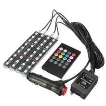 8 цветов RGB светодиодный светильник для украшения автомобиля интерьерная атмосфера светящиеся наклейки полосы света с голосовым пультом дистанционного управления декоративные огни