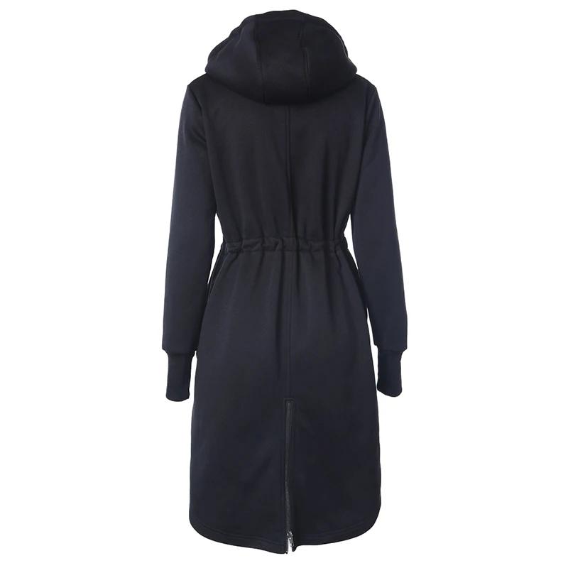Womens Drawstring Hooded Coat Jacket Ladies Warm Zip Pocket Long Outerwear Parka