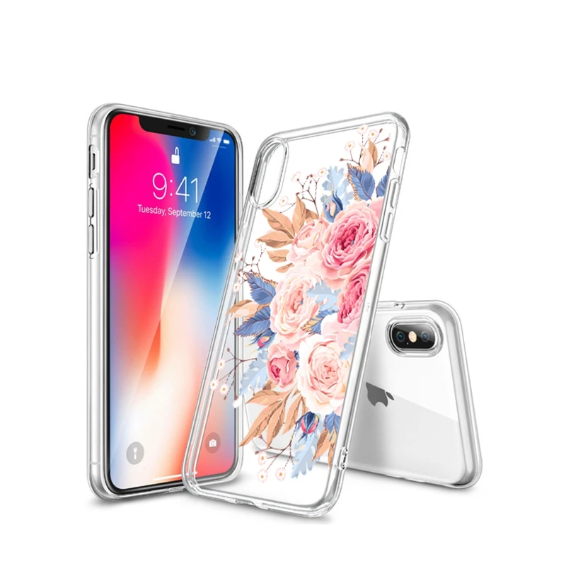 

Transparent Flower Phone Case For iphone xr Back Case 360 shockproof Airbag Cover For iphone 7 8 6 6s plus XS MAX X R Cases Soft