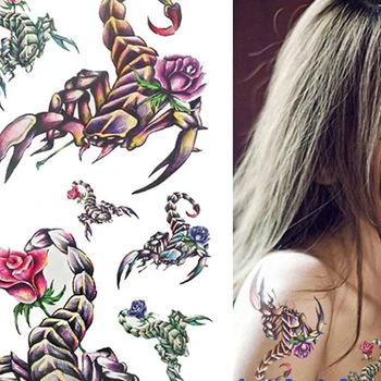 

10pc Arm Makeup Waterproof Fake Tattoo Sexy Men Women Temporary Flash Tattoo Arm Shoulder Stickers 3D Rose and Scorpions Tattoos