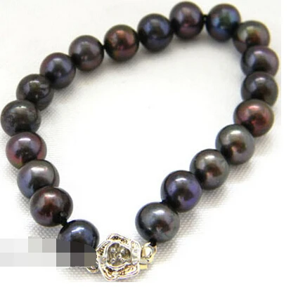 

free shipping 01442 round black freshwater pearl Bracelet