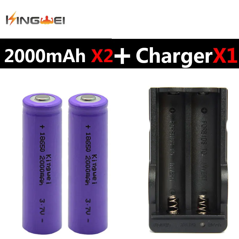 KingWei 2 Batteries rechargeables 18650 violet 2000mAh, avec 1 Double