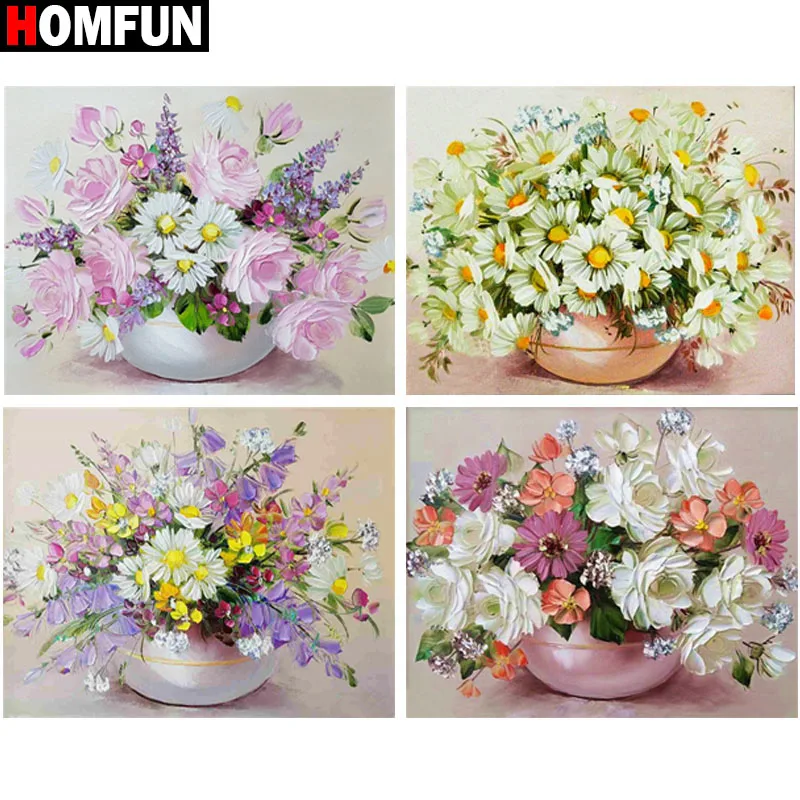 HOMFUN Voll Platz Runde Bohrer 5D DIY Diamant Malerei Blume Landschaft 