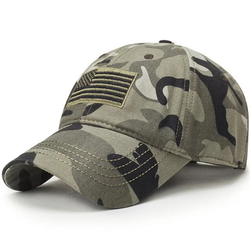 Новинка, Мужская камуфляжная бейсболка с флагом США, армейская хлопковая тактическая бейсболка с вышивкой, Мужская Летняя Спортивная Кепка в американском стиле - Цвет: Camouflage