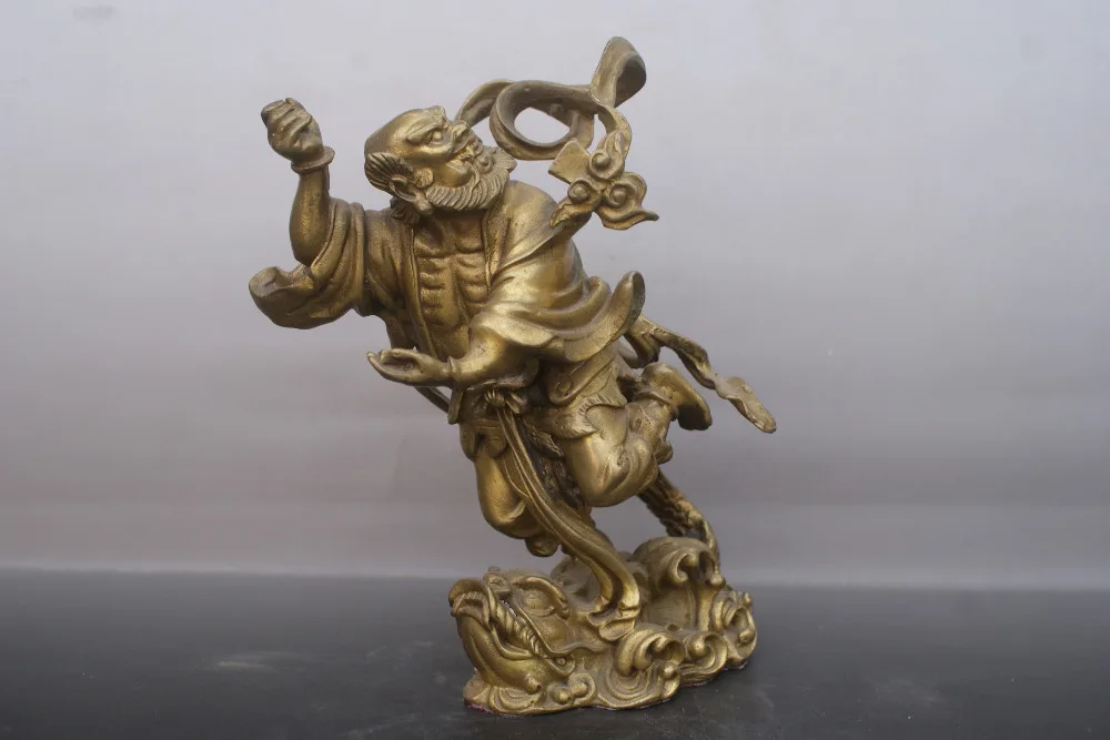 

Chinese old bronzes Riding a fish God copper Statue