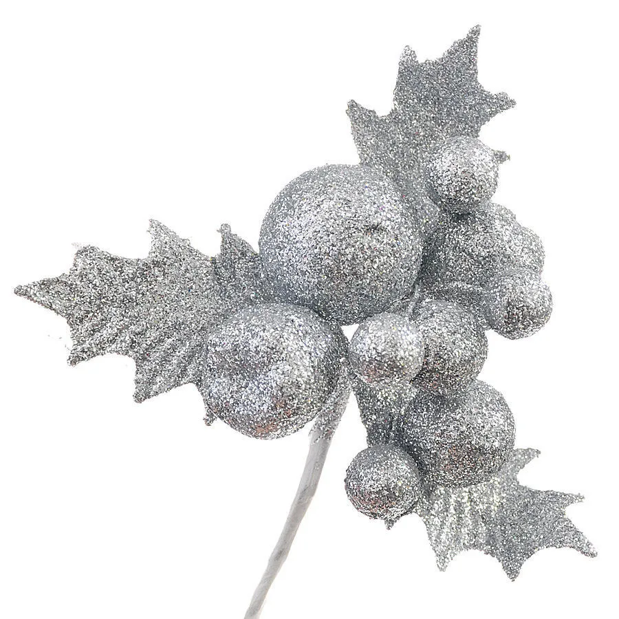 Рождественские шары Искусственные цветы шар благоприятный фрукты Сочный фрукт домашнего декора ягодные растения#25 - Цвет: Sliver