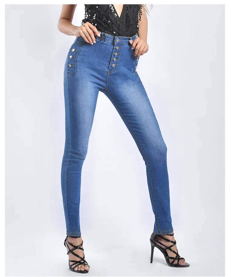 2019 новые женские пуговицы джинсовые брюки узкие потертые джинсы эластичные большие размеры Высокая талия сексуальные джинсы брюки