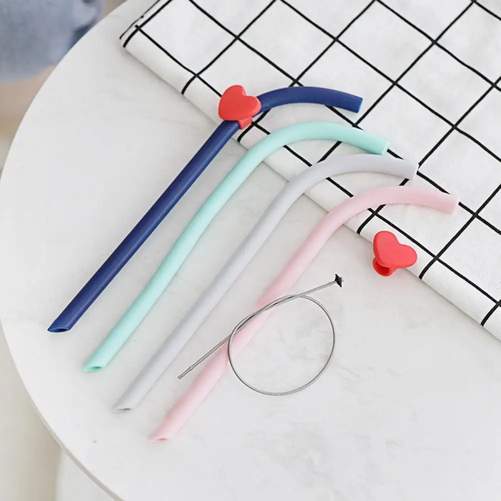 Collapsible 20cm Curved Tube Silicone Straws Reusable Environmentally Friendly Straws