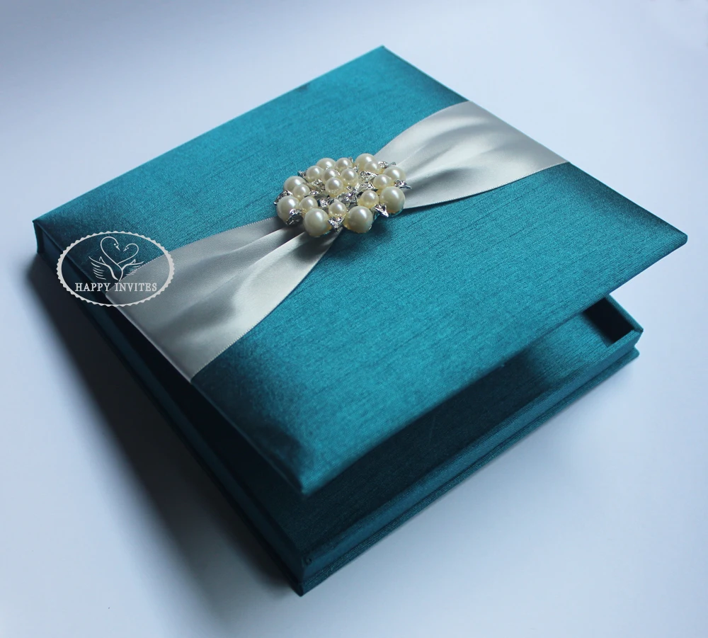HI2019-41 Hot Sale Teal  Silk Box with Brooch   More Colors Available