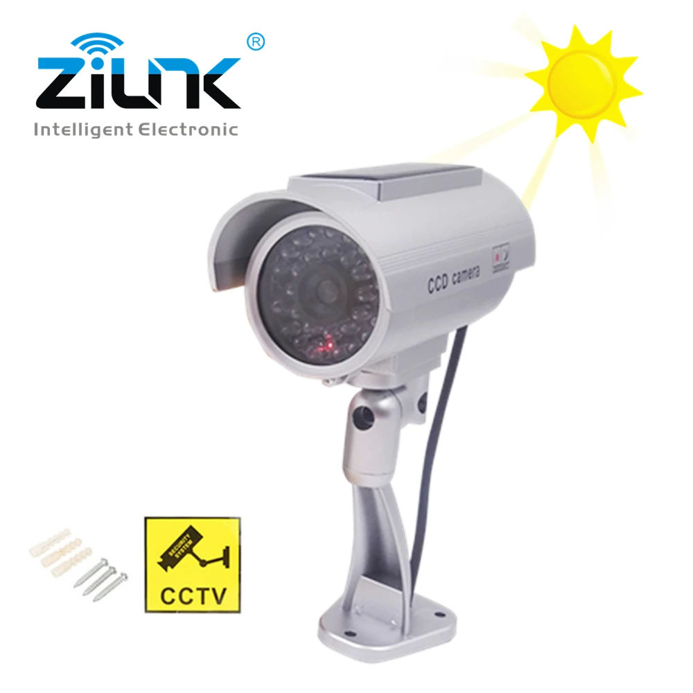 

Solar Outdoor Fake Camera Bullet Simulation Surveillance CCTV Camera LED Flashing Dummy Home Security Free Shipping Silver