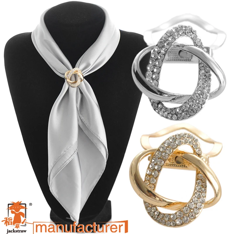 2016 Dual purpose scarf accessories jewelry  gold plated alloy twine scarf clip brooch for scarf rhinestone brooch