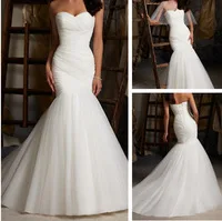 Sexy Sweetheart Ruched Ivory Tulle Mermaid Wedding Dresses 2013 New Arrival With Lace Up Back BO1155