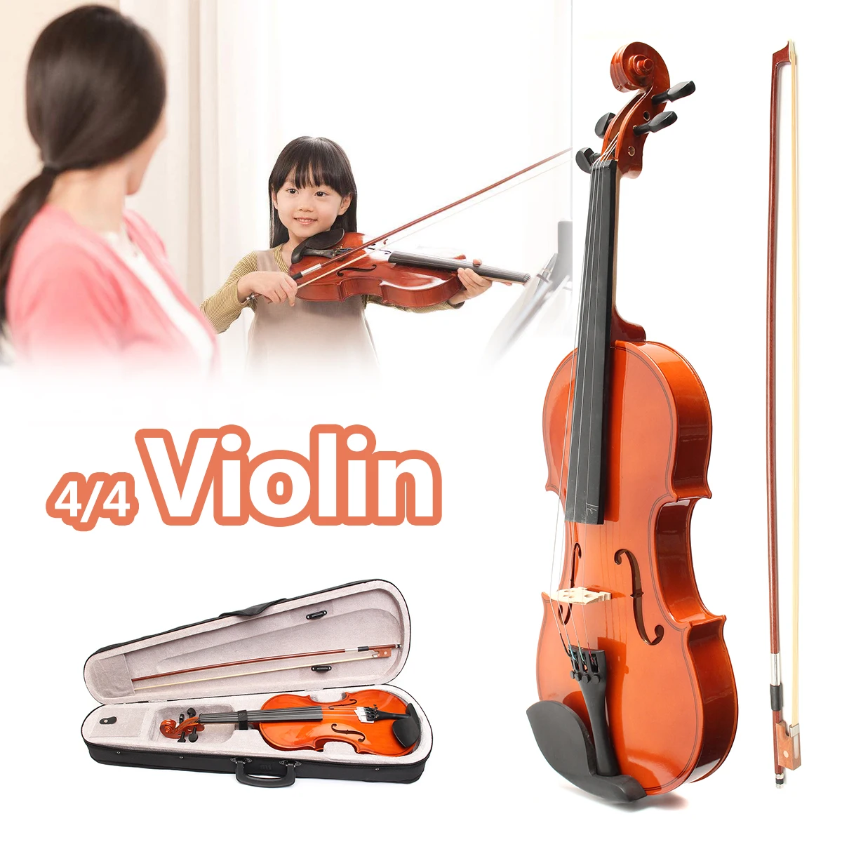 

4/4 Full Size Maple Wood Violin with Bow Case Solid Wood Violins for Kids Students Beginner Mute Bow Strings