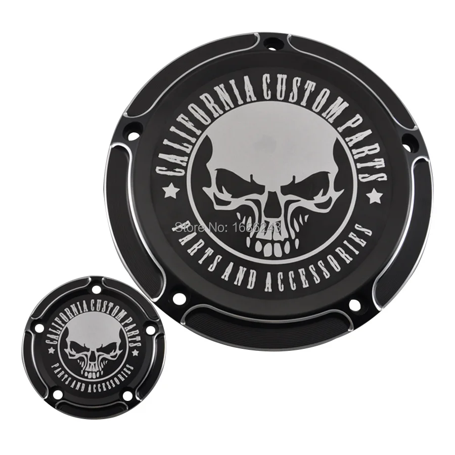 

California Custom Skull Derby Timer Clutch Timing Covers Master Cylinder Chain Inspection Cover Fit For HarleyDyna&Softail 99-17
