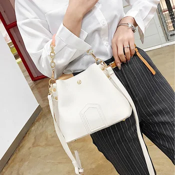 

Crossbody Single Shoulder Bag Women PU Bucket Bag with Golden Chain Strap New