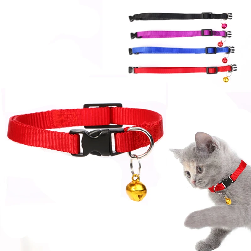 Collar Adjustable Nylon Cat Collar With Bell Safety Buckle Kitten Small
