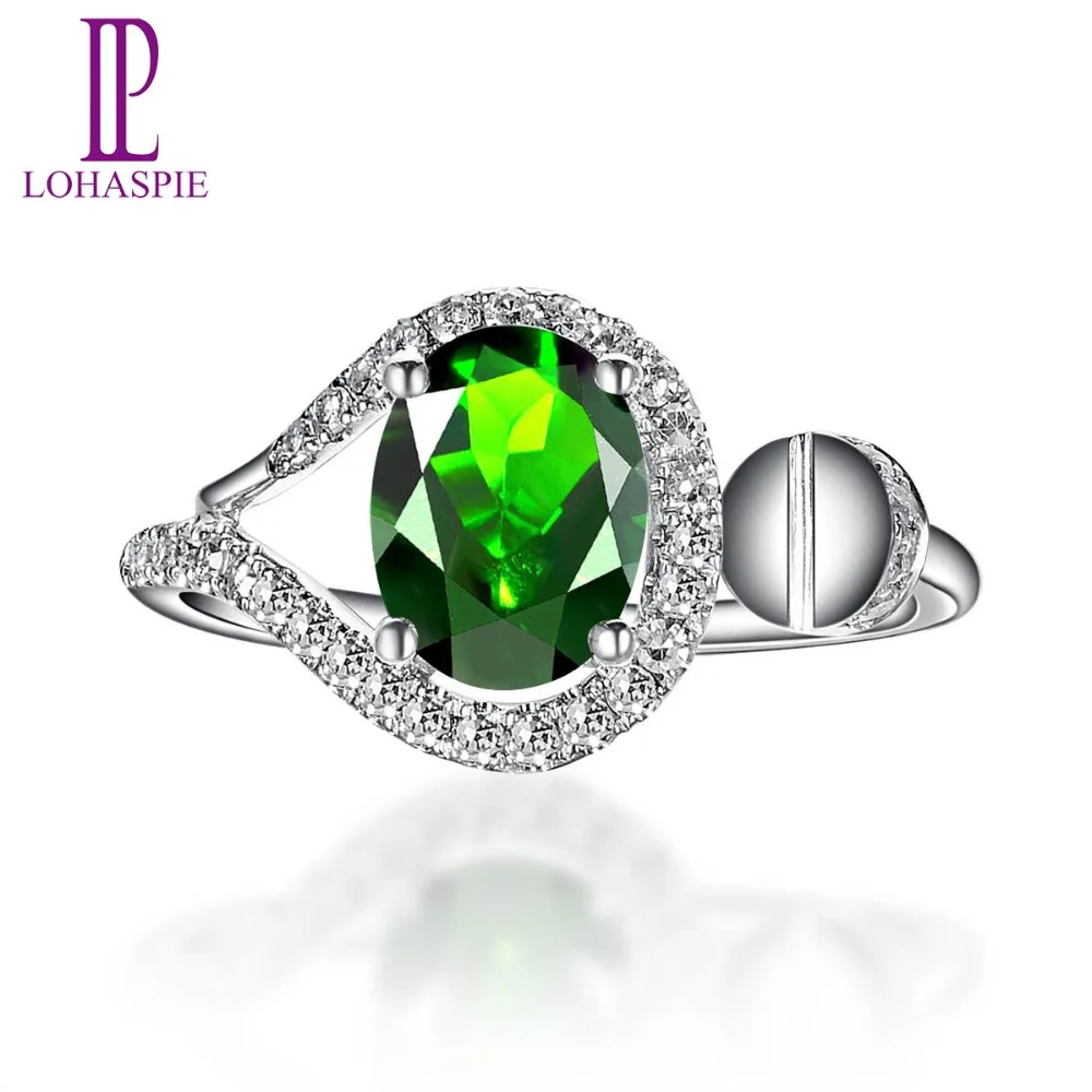 

LP Solid 18k White Gold 1.34ct Natural Chrome Diopside & Diamond Clou Engagement Ring Diamond-Jewelry For Women