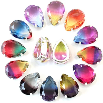 

20PCS Teardrop Crystal Sew On Rhinestones With Claw High Quality Tourmaline K9 Glass Droplet Sew On Claw Rhinestones Fancy B1064