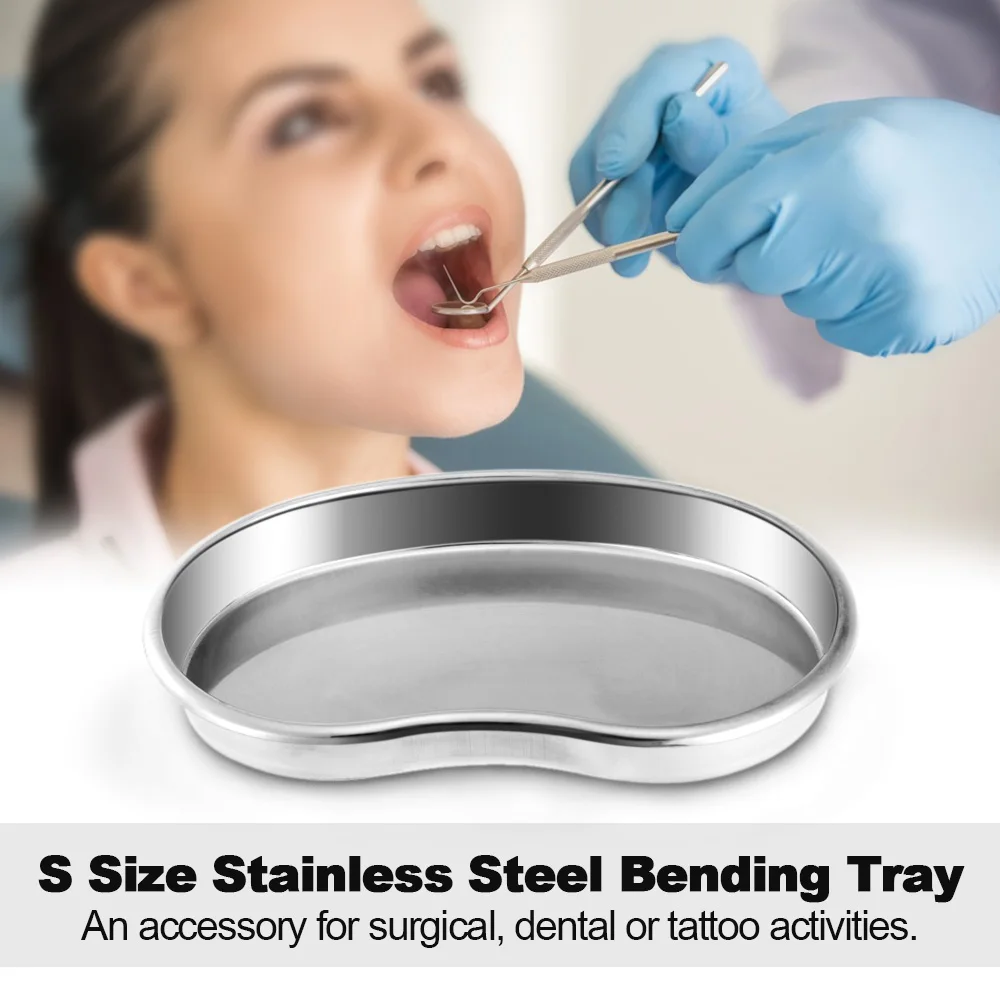 

S Size Stainless Steel Bending Kidney Tray Disinfection Plate Surgical Medical Dental Eyebrow Lip Tattoo