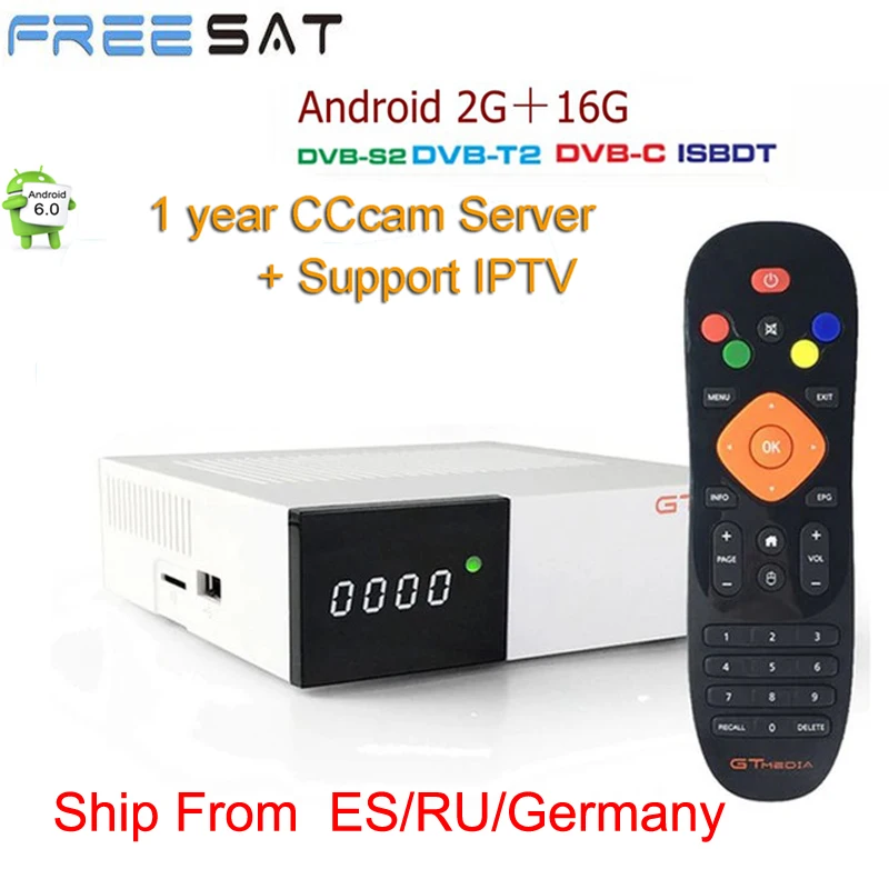 

IPTV And CCCAM Freesat GTC Receptor DVB-S2 DVB-C DVB-T2 Amlogic S905D android 6.0 TV BOX 2GB 16GB BT4.0 Satellite TV Receiver