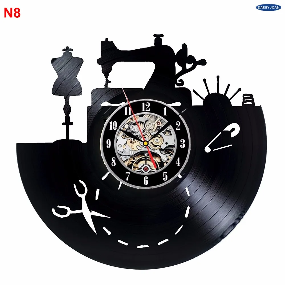 Sewing Salon Wall Clock, Tailoring Vinyl Record Clock 12inch(30 cm), Tailor Gift (Black clockface)