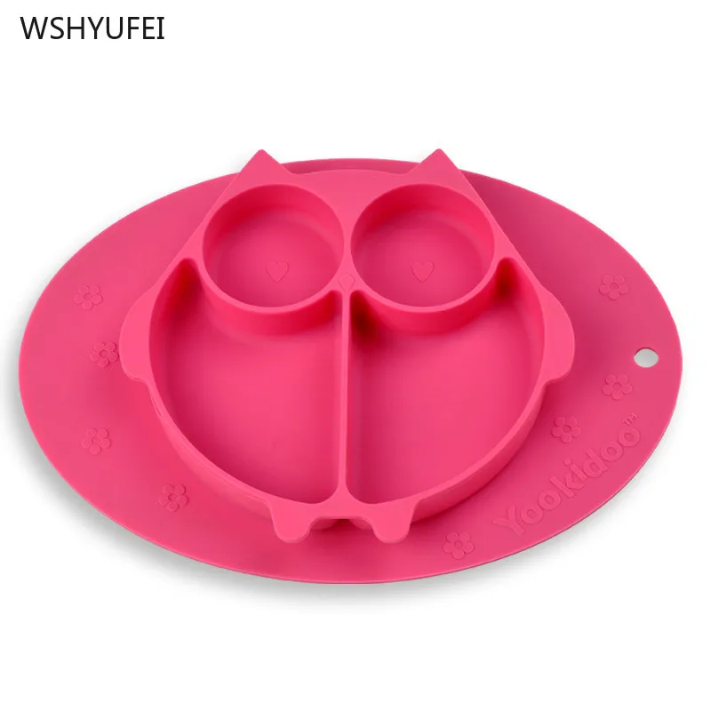 Cartoon children's tableware owl whale elephant split tableware separate infant silicone mat anti-skid one design plate