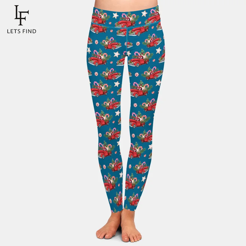tiktok leggings LETSFIND  Moda Mujer 2019 Christmas Series Red Car and Candy Print Leggings High Waist Warm  Plus Size  Workout Leggings gym leggings Leggings