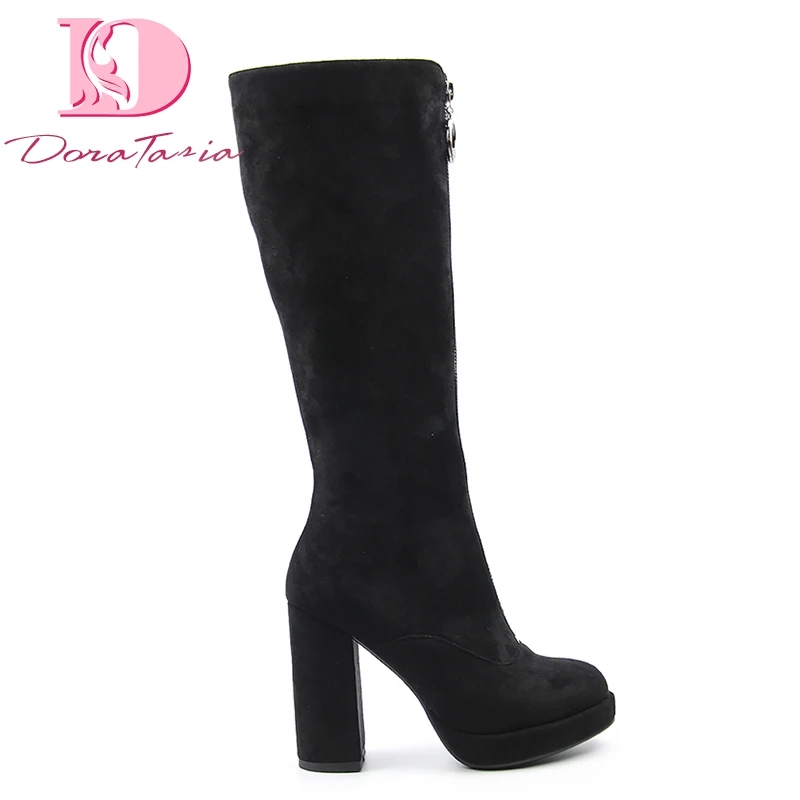 

DoraTasia 2019 Plus Size 42 Square Heels Platform Sexy Women Shoes cool black high heeled Knee-High Boots