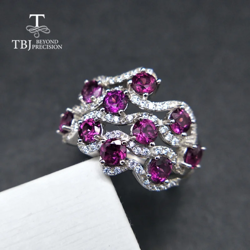 

TBJ,Natural Rhodolite Garnet gemstone Ring in 925 sterling silver,nice romantic special gift for women girls with jewelry box
